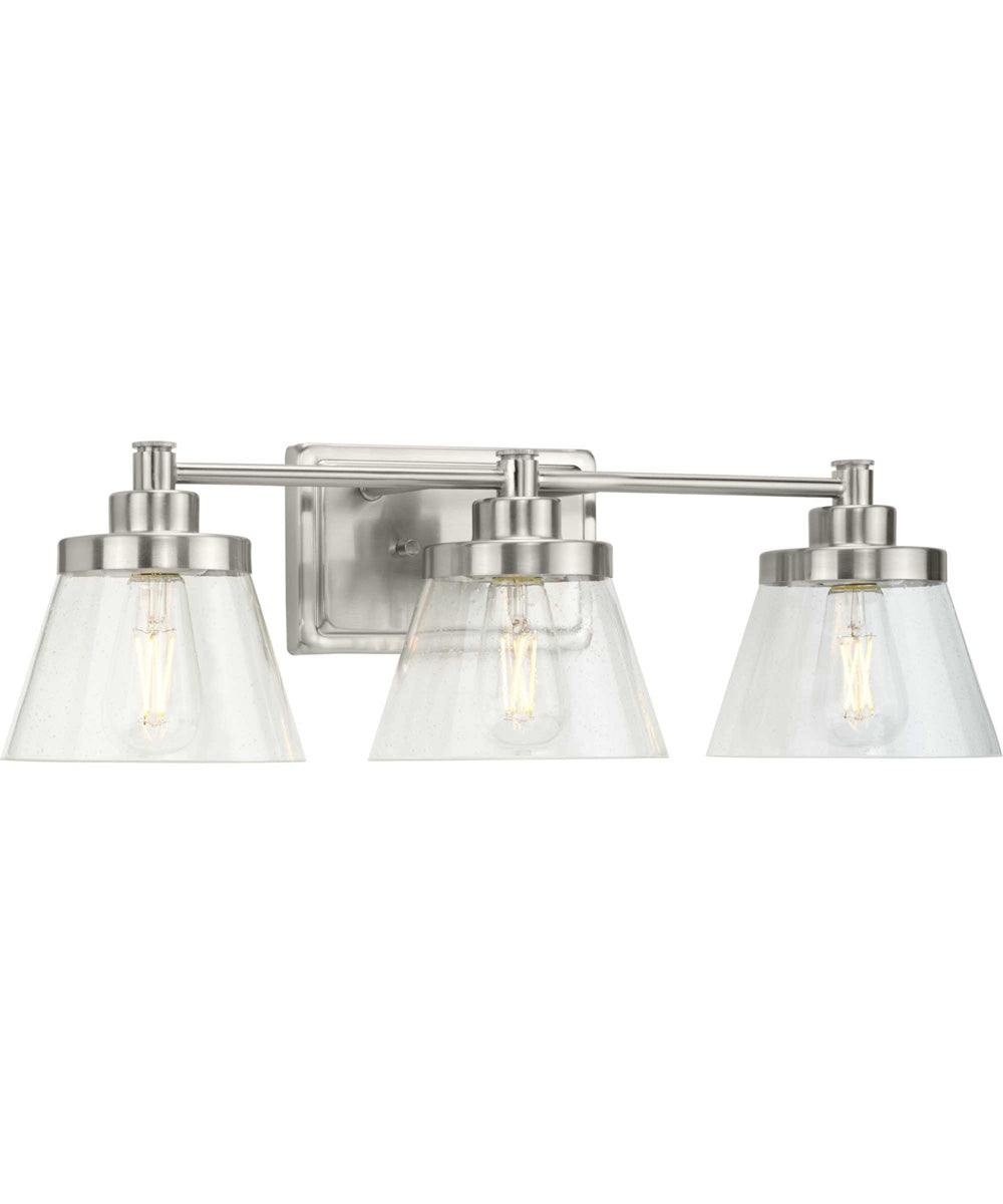 Hinton 3-Light Clear Seeded Glass Farmhouse Bath Vanity Light Brushed Nickel