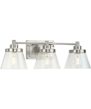 Hinton 3-Light Clear Seeded Glass Farmhouse Bath Vanity Light Brushed Nickel