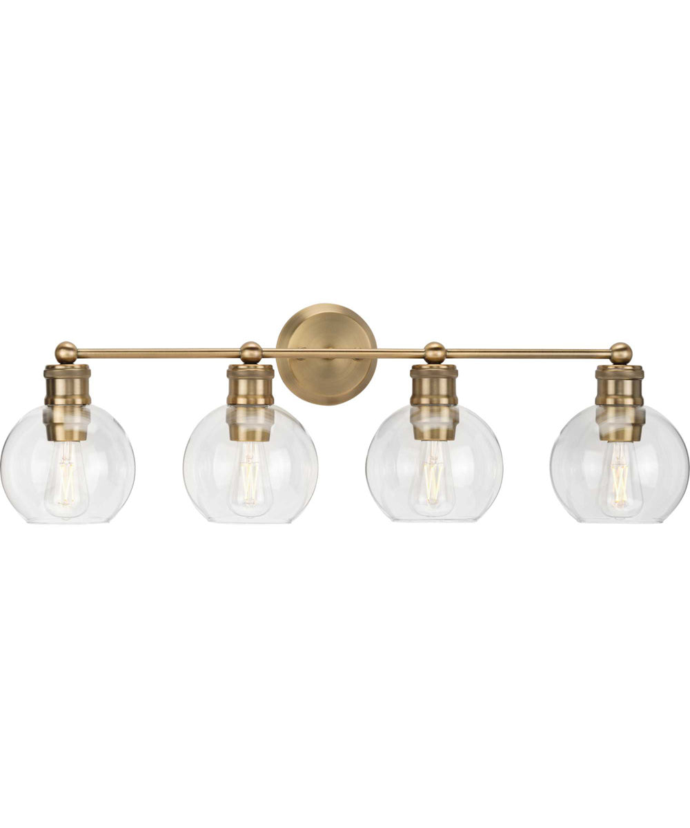 Hansford 4-Light Clear Glass Farmhouse Bath Vanity Light Vintage Brass
