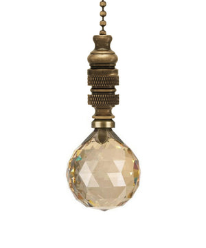 Stephanov Faceted Champagne Crystal Ball Ceiling Fan Pull, 2.25"h with 12" Antiqued Brass Chain
