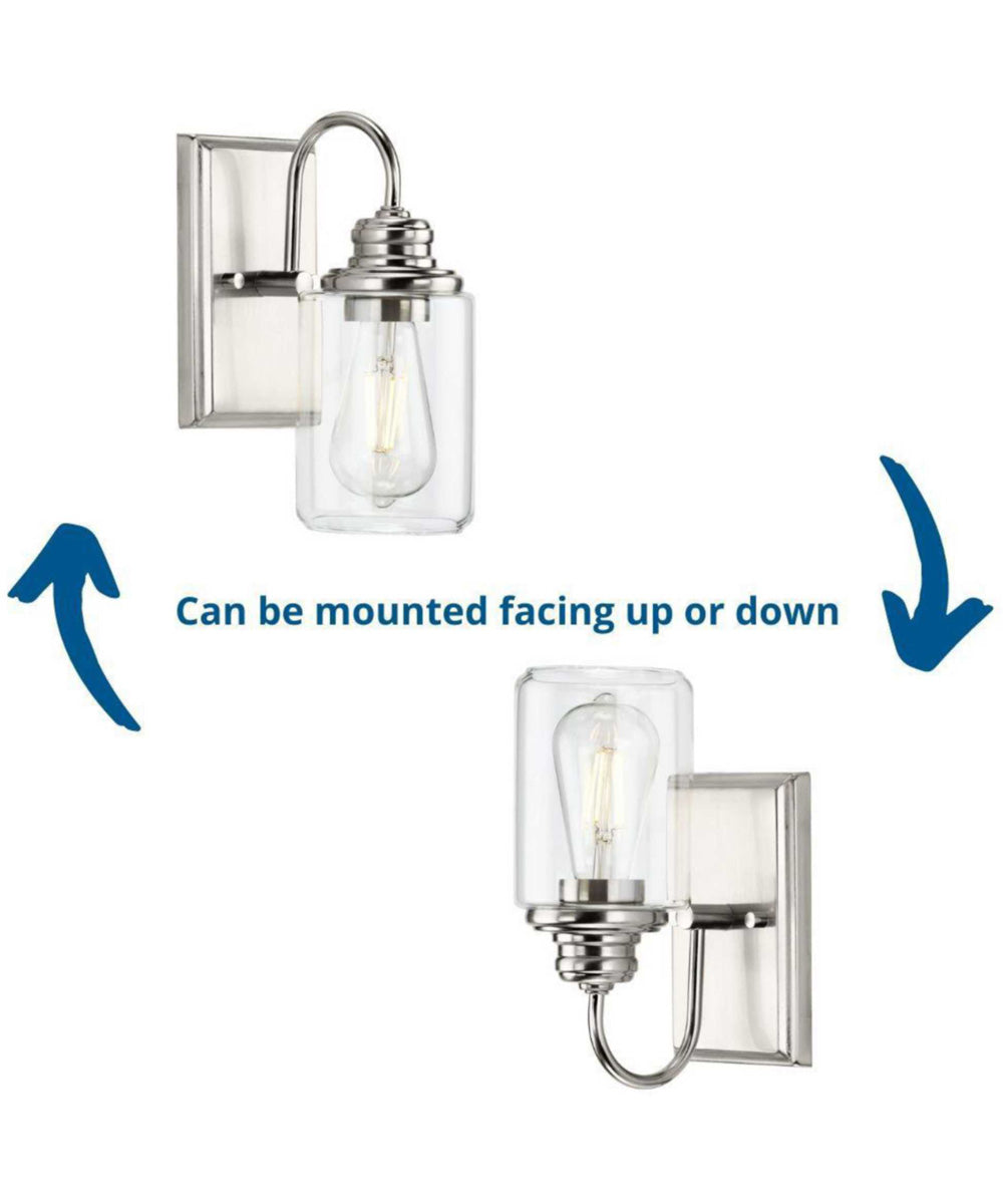 Aiken 1-Light Clear Glass Farmhouse Style Bath Vanity Wall Light Brushed Nickel