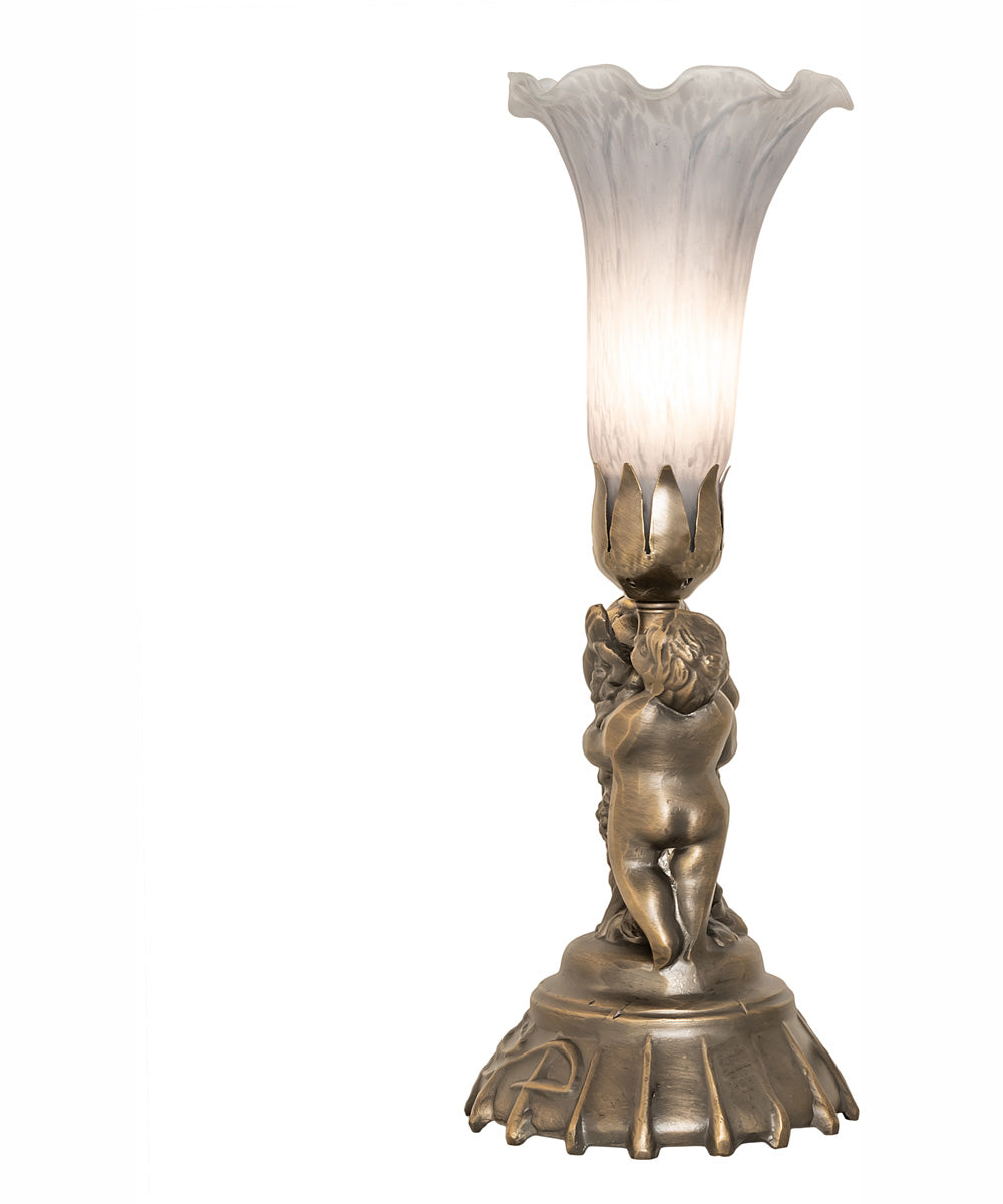 13" High Gray Tiffany Pond Lily Twin Cherub Accent Lamp
