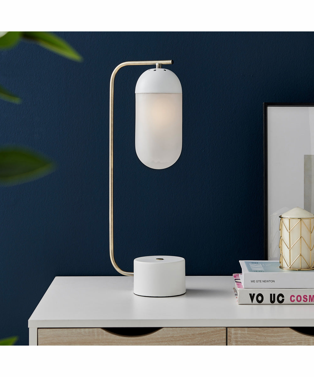 Firefly 1-Light Table Lamp Antique Brass/White/Frost Glass Shade