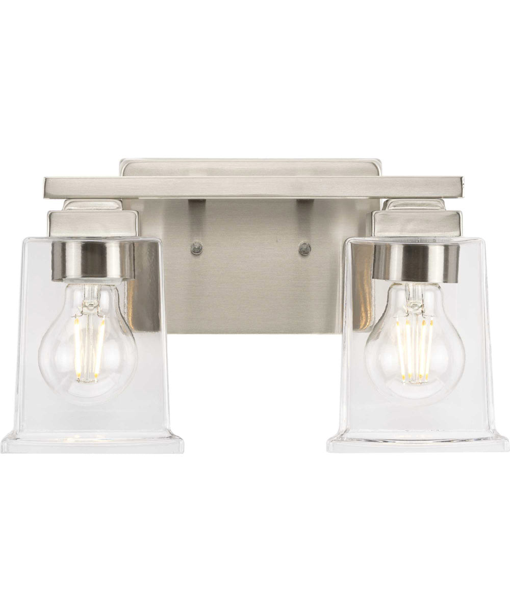 Gilmour 2-Light Modern Farmhouse Clear Glass Bath Vanity Light Brushed Nickel