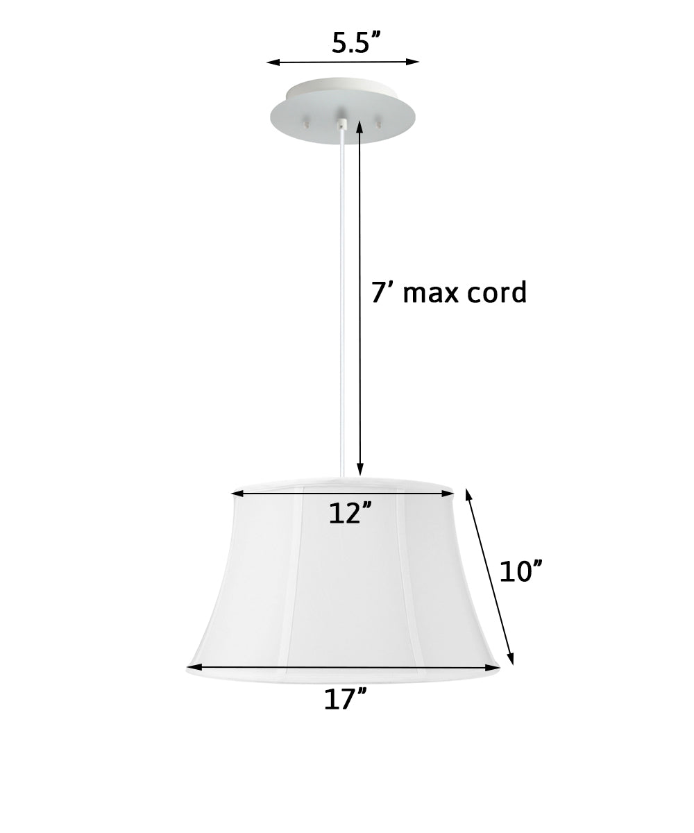 17" W 2 Light Pendant White Shantung Shade with Diffuser, White Cord