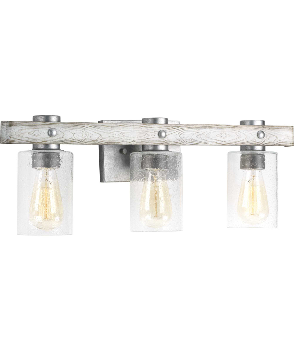Gulliver 3-Light Clear Seeded Glass Coastal Bath Vanity Light Galvanized Finish