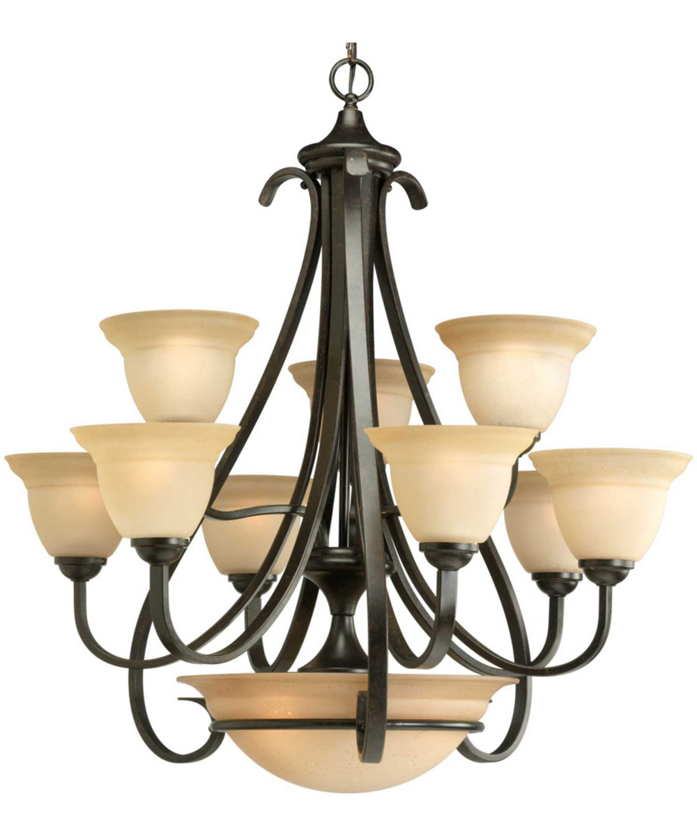 Torino 9-Light Tea-Stained Glass Transitional Chandelier Light Forged Bronze