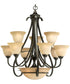 Torino 9-Light Tea-Stained Glass Transitional Chandelier Light Forged Bronze