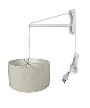 14"W MAST Plug-In Wall Mount Pendant 2 Light White Cord/Arm with Diffuser Textured Oatmeal Shade