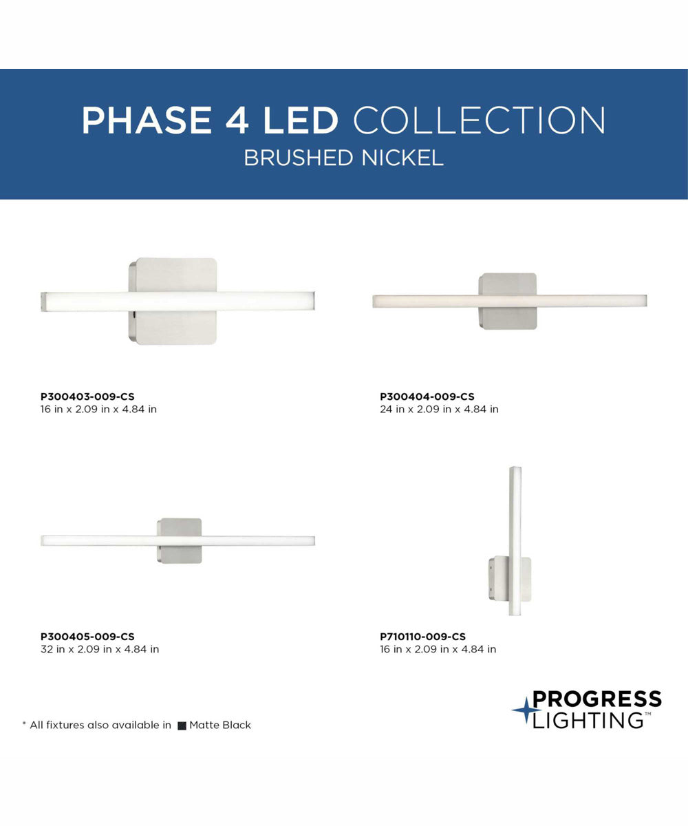 Phase 4 16 in. Small Modern Integrated 3CCT Integrated LED Linear Vanity Light Brushed Nickel