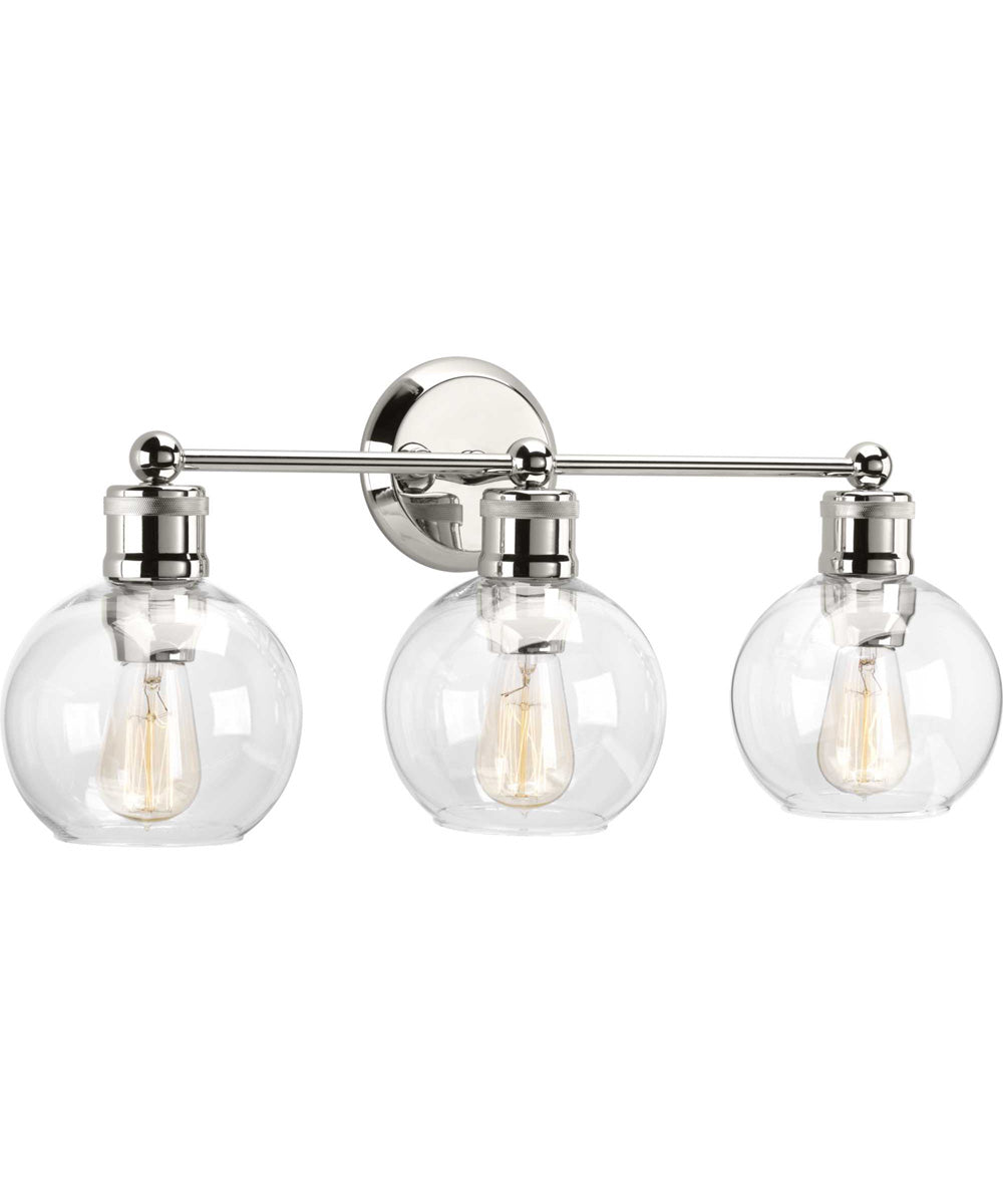 Hansford 3-Light Clear Glass Coastal Bath Vanity Light Polished Nickel