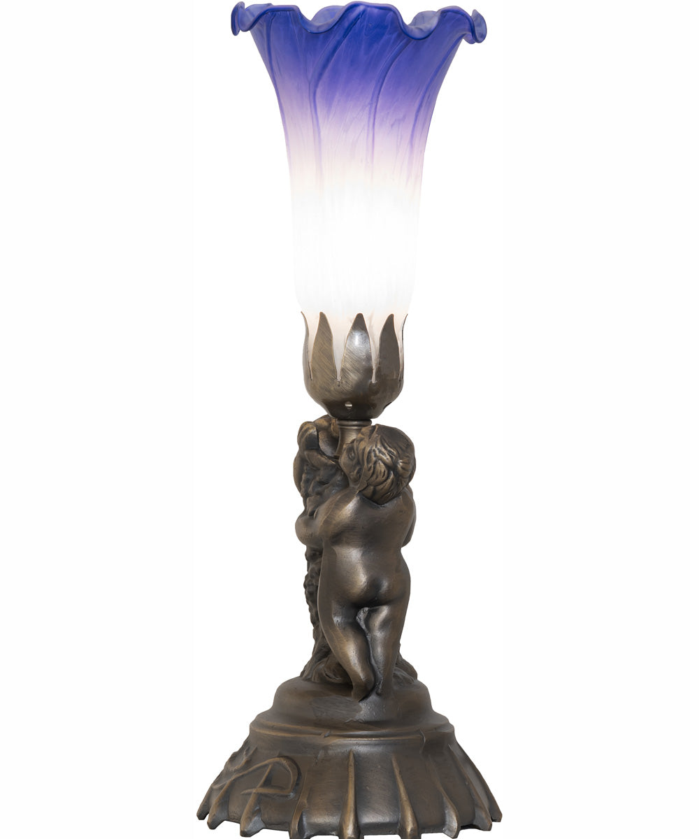 13" High Blue/White Tiffany Pond Lily Twin Cherub Accent Lamp
