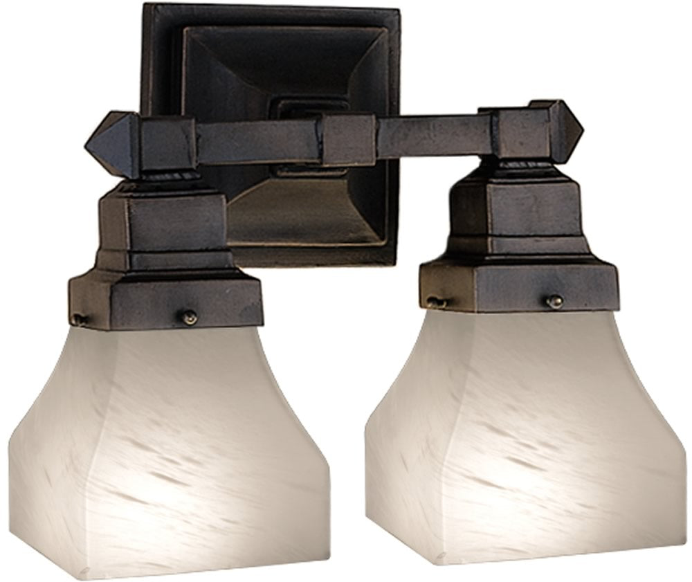 13"W Bungalow White Alabaster Swirl 2 Light Wall Sconce