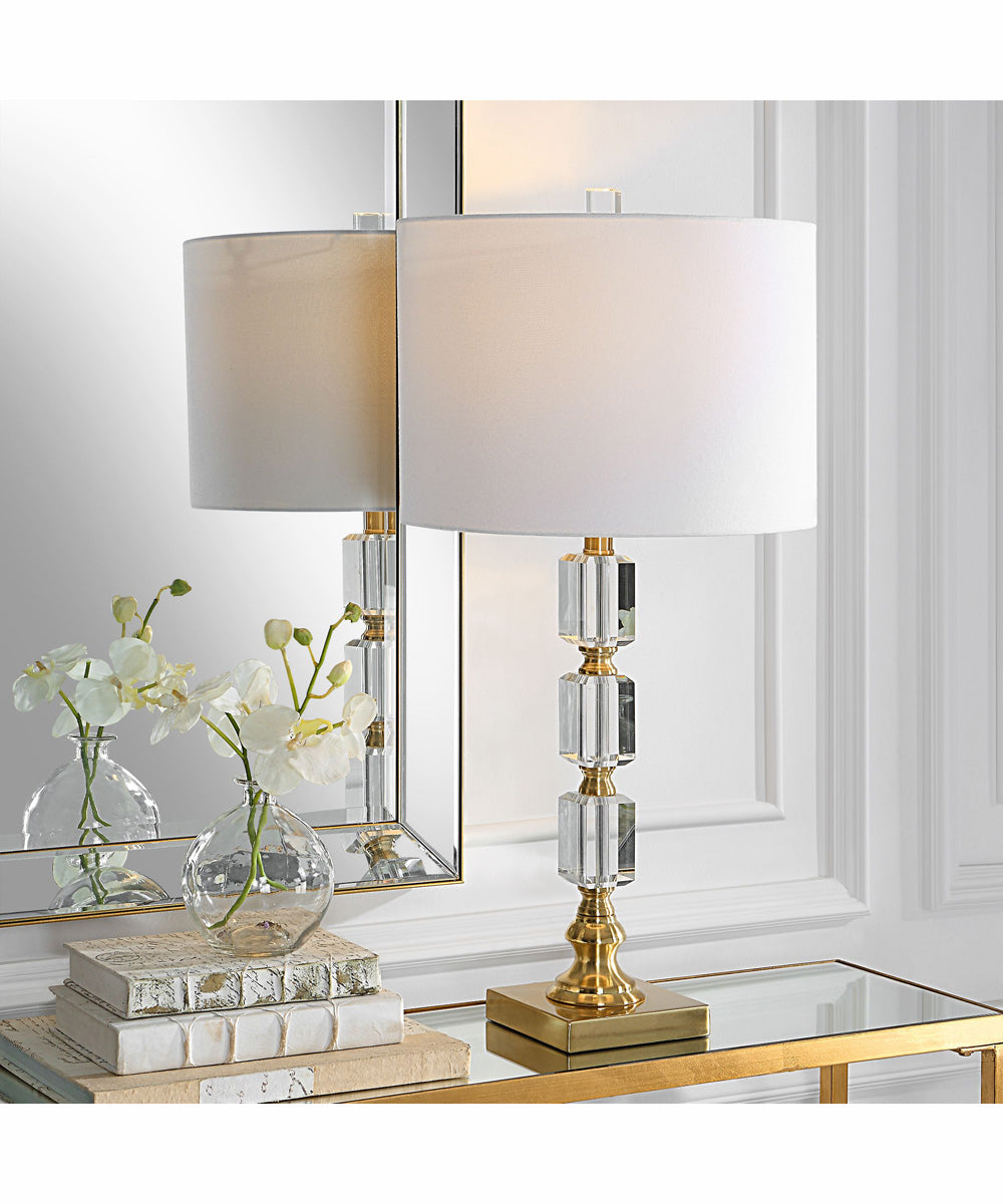 29"H 1-Light Table Lamp Metal and Crystal in Brass Plated with a Round Shade