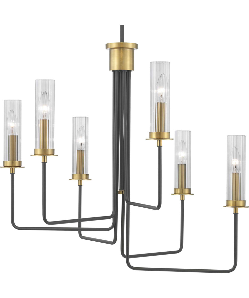 Rainey 6-Light Clear Fluted Ribbed Glass Modern Chandelier Light Graphite