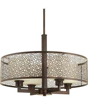 Mingle 4-Light Natural Parchment Glass Global Pendant Light Antique Bronze