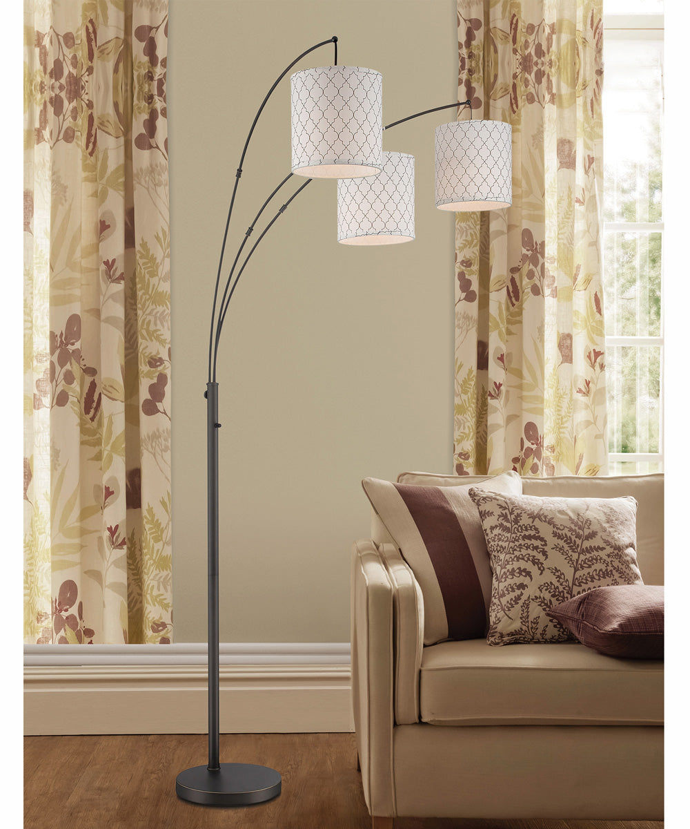 Vasanti 3-Light 3-Light Arch Lamp Dark Brz/Patterned Fabric Shade