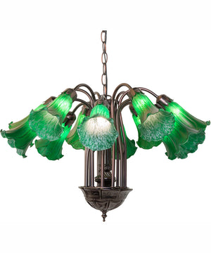 24" Wide Green Tiffany Pond Lily 12 Light Chandelier