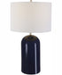 27"H 1-Light Table Lamp Ceramic and Metal in Navy Blue and Brushed Nickel with a Round Shade
