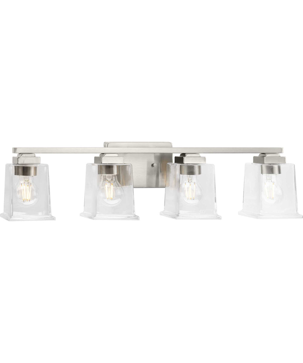 Gilmour 4-Light Modern Farmhouse Clear Glass Bath Vanity Light Brushed Nickel