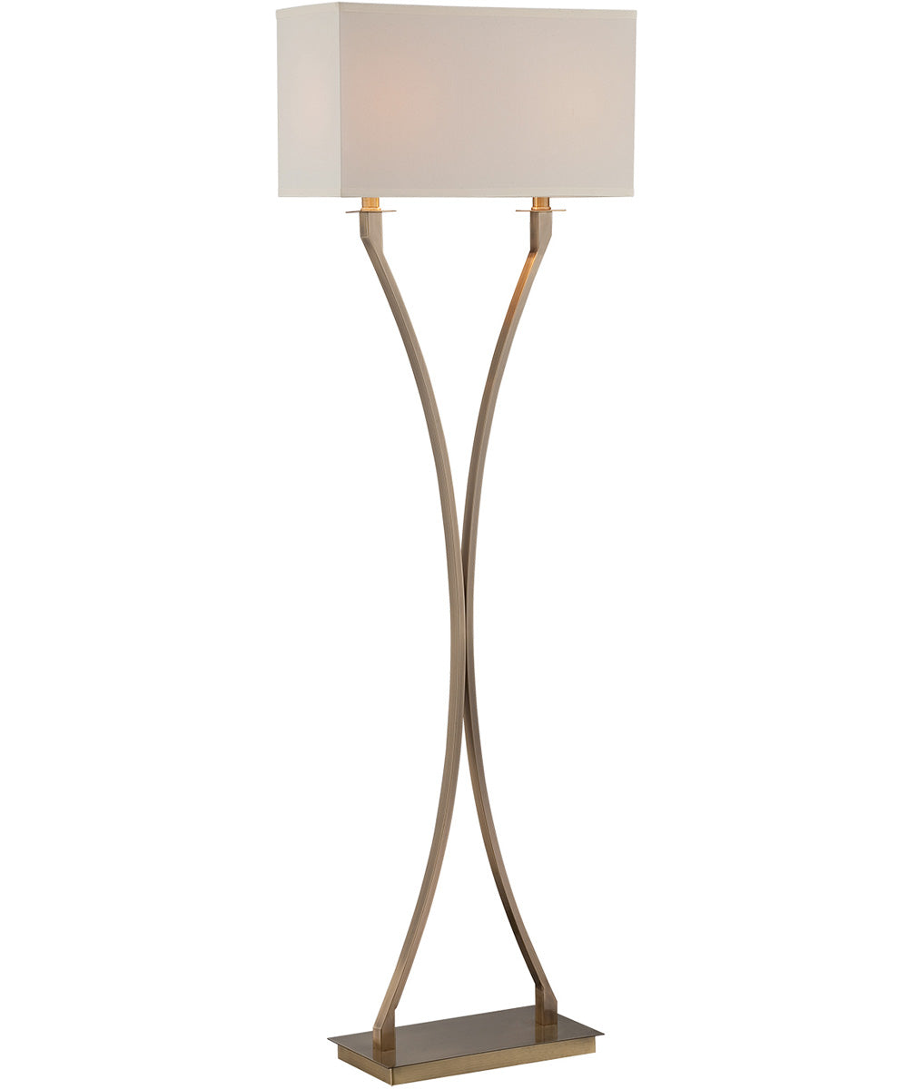 Cruzito 2-Light Floor Lamp Antique Brass/Off-White Fabric Shade
