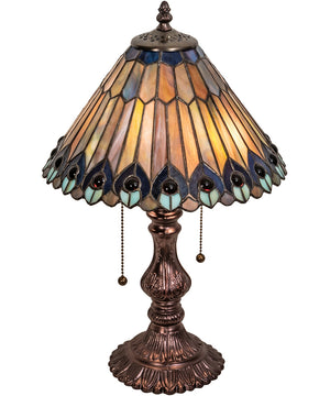 19" High Tiffany Jeweled Peacock Accent Lamp