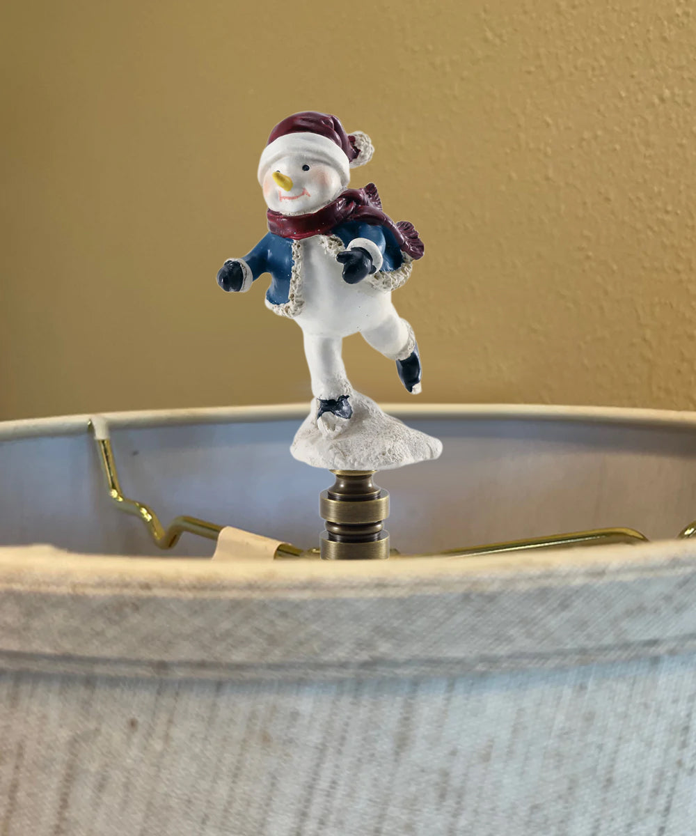 Skating Christmas Snowman Antique Brass Base Lamp Finial 3"H