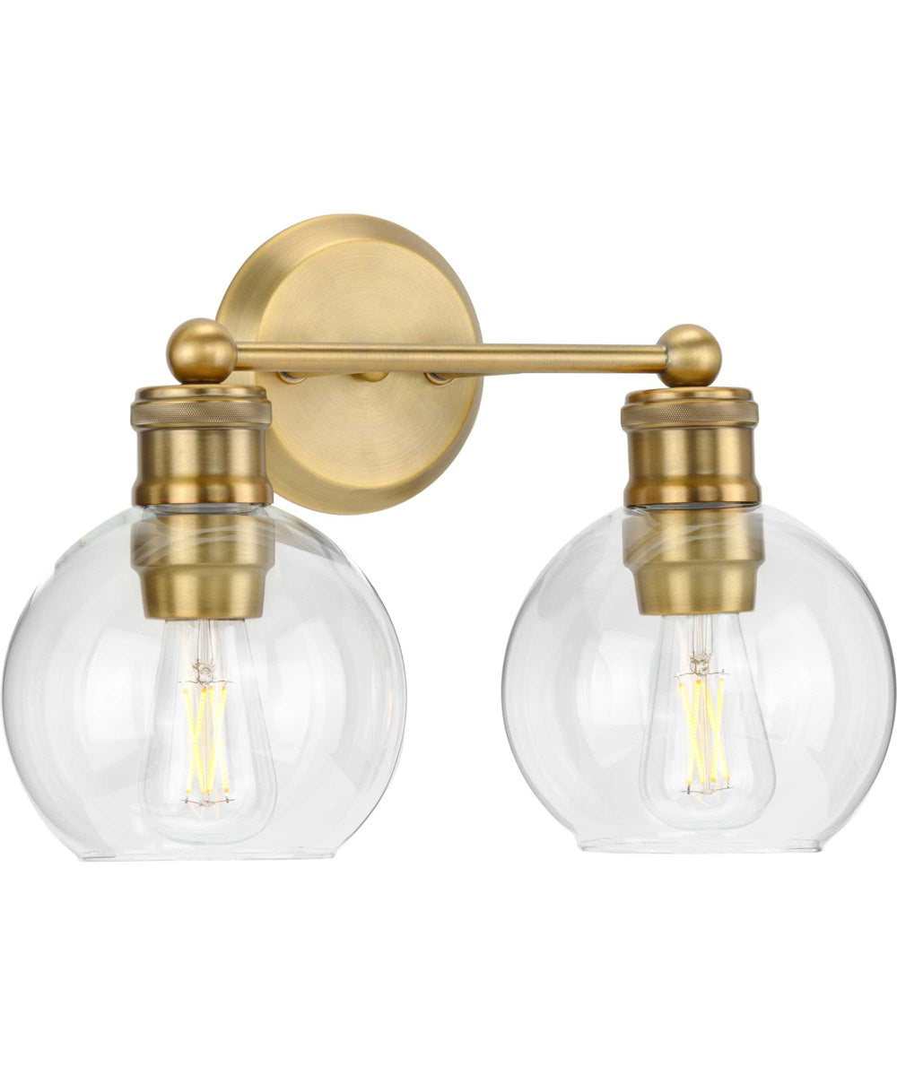 Hansford 2-Light Clear Glass Farmhouse Bath Vanity Light Vintage Brass