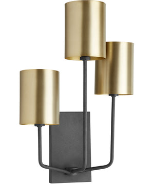 Harmony 3-light Wall Mount Light Fixture Textured Black w/ Aged Brass