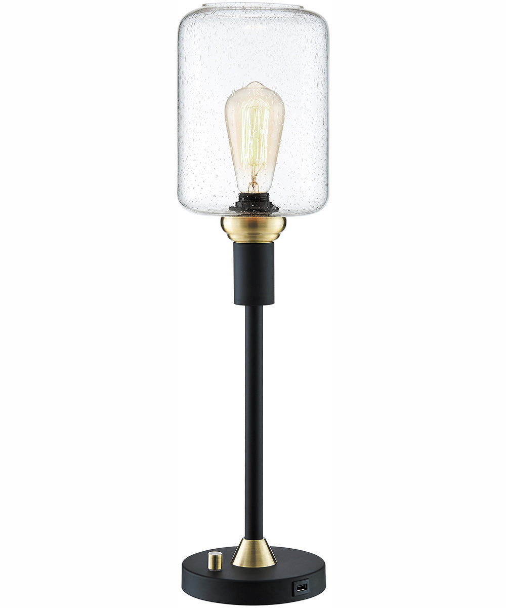 Luken 1-Light 3Pcs Floor & Table Lamp Set Black/Antique Brass/Seeded Glass