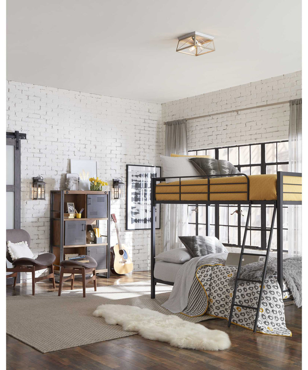 Briarwood 2-Light Galvanized Bleached Oak Farmhouse Style Flush Mount Ceiling Light Galvanized Finish