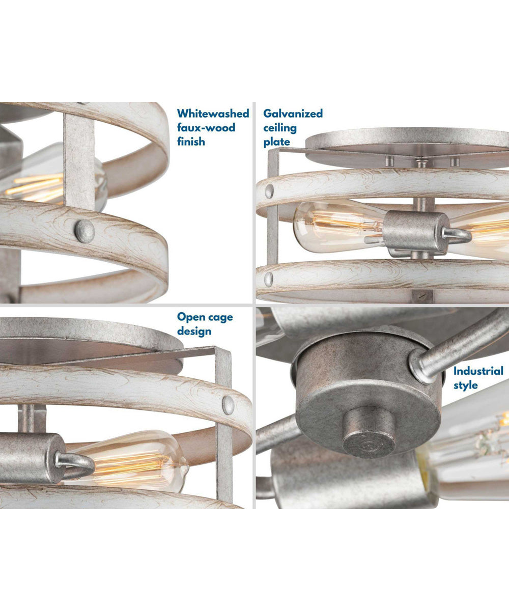 Gulliver 2-Light Galvanized Antique Whitewashed Farmhouse Style Flush Mount Ceiling Light Galvanized Finish