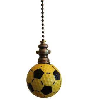 Yellow/Black Soccer Ball Ceiling Fan Pull, 2.25"h with 12" Antiqued Brass Chain