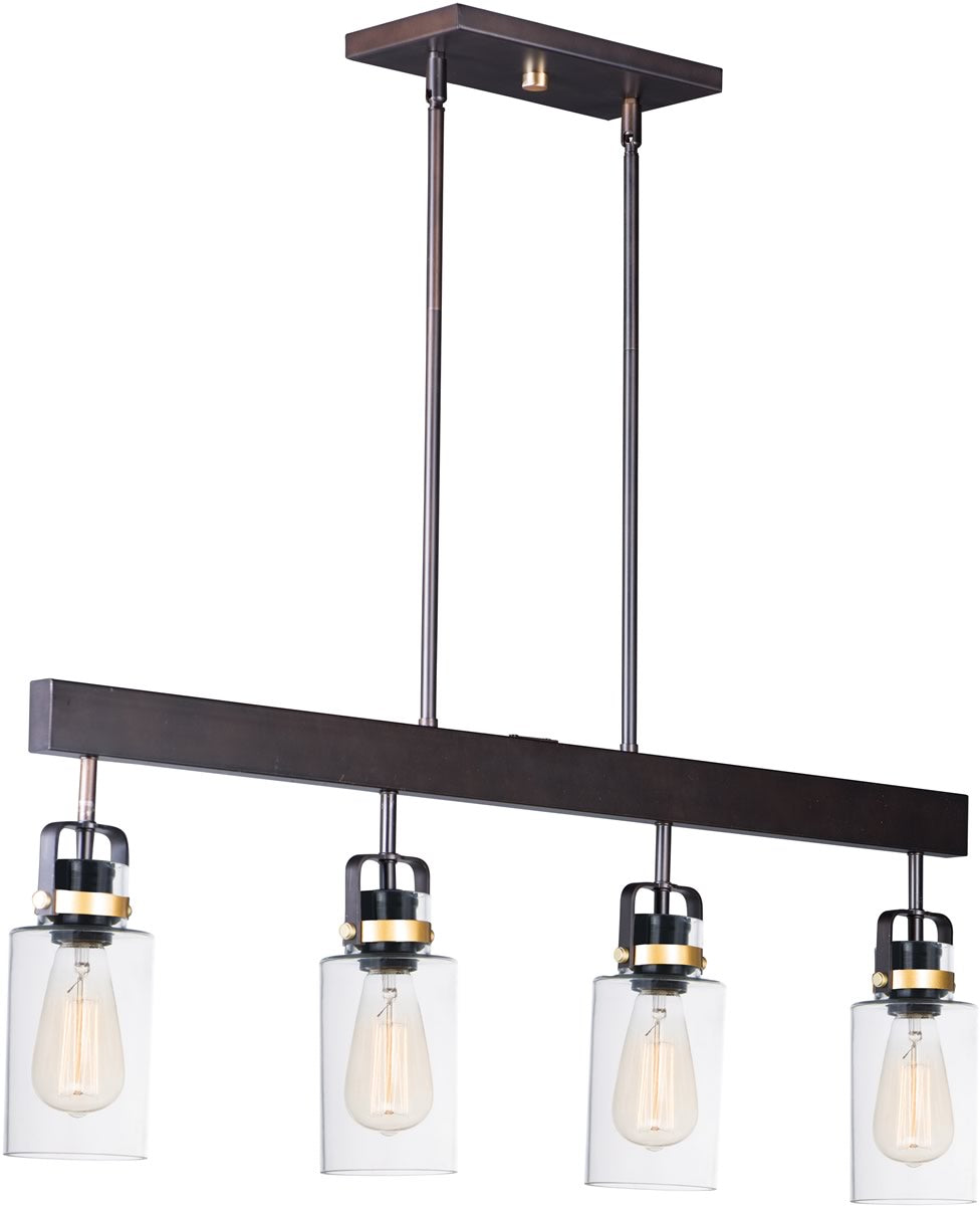 36"W Magnolia 4-Light Linear Island Pendant Bronze / Gold