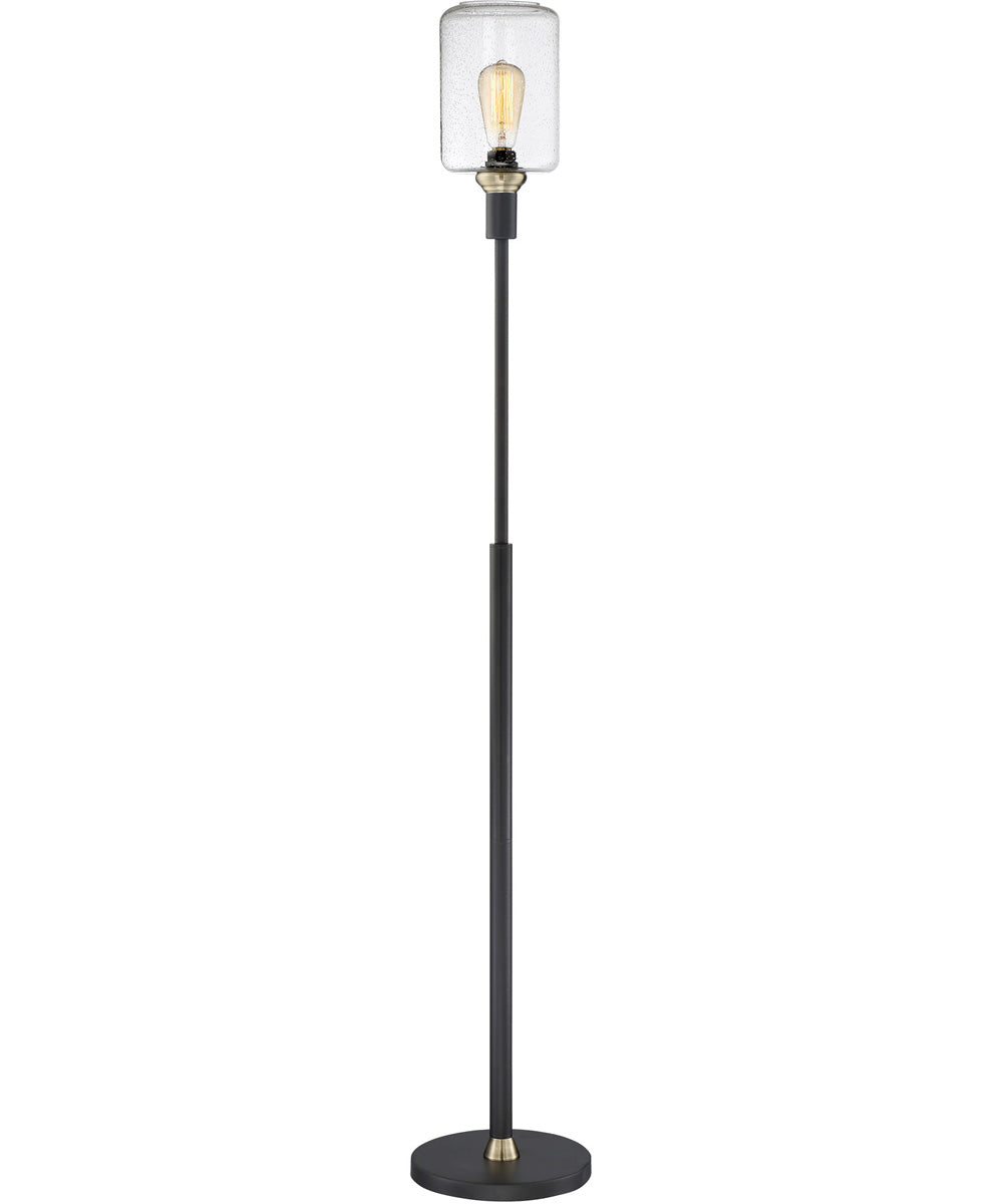 Luken 1-Light Two Tone Floor Lamp Black/Antique Brass/Seeded Glass Shade