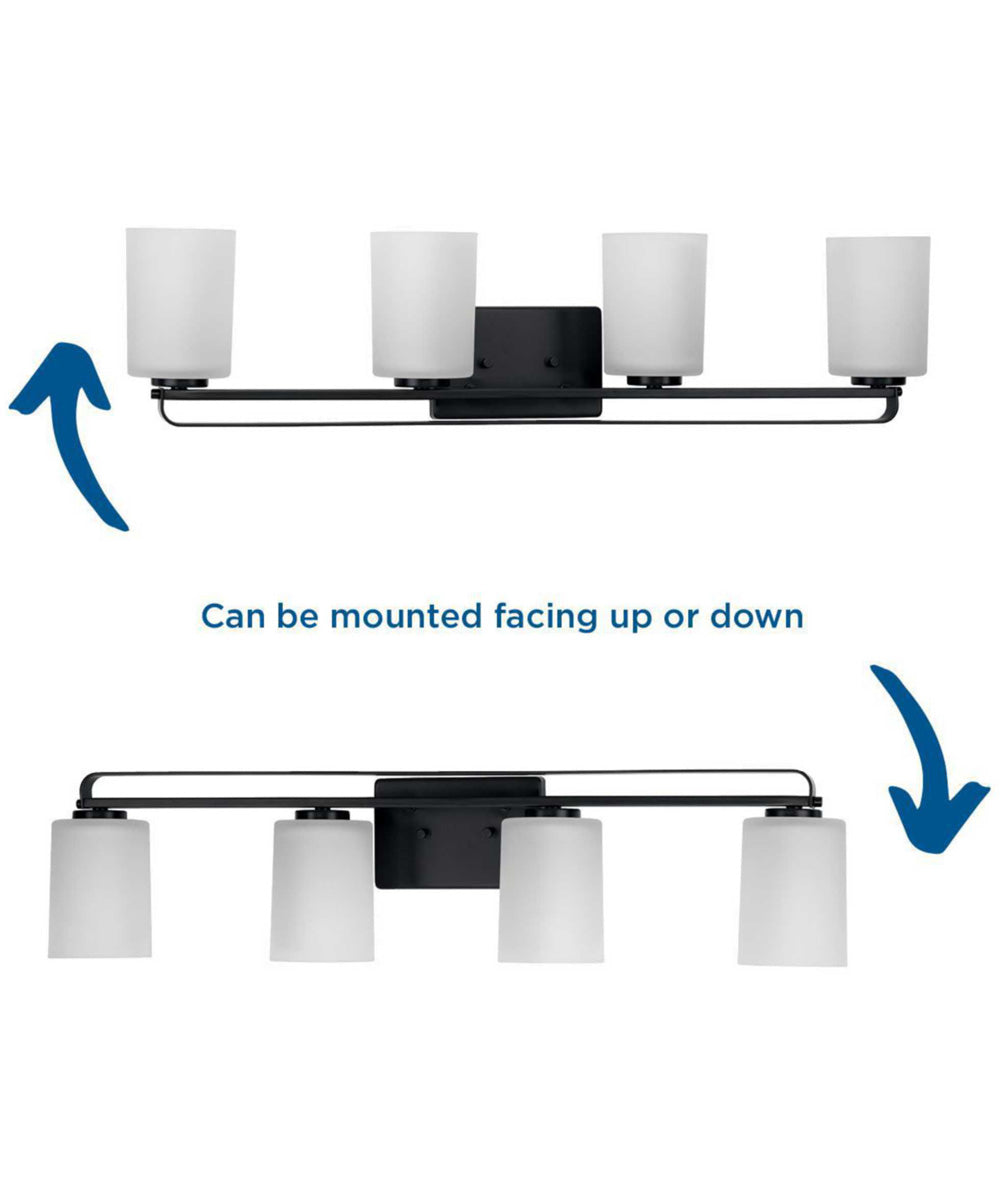 League 4-Light Etched Glass Modern Farmhouse Bath Vanity Light Matte Black