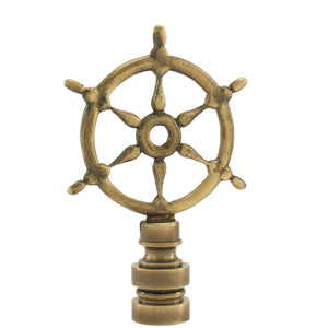3"H Antiqued Ships Wheel Lamp Finial Antiqued Brass