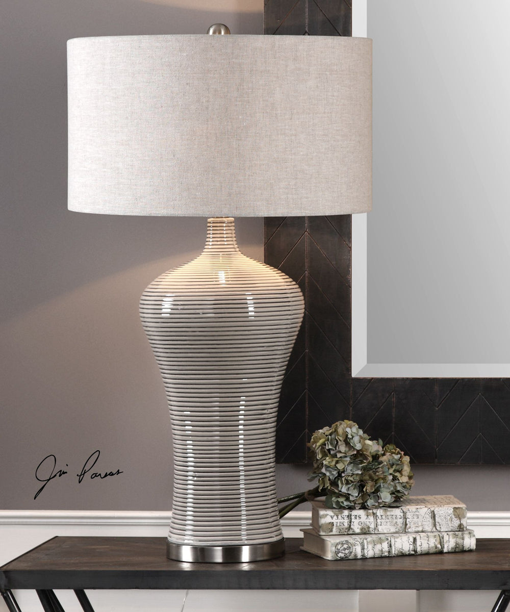 34"H Dubrava Light Gray Table Lamp
