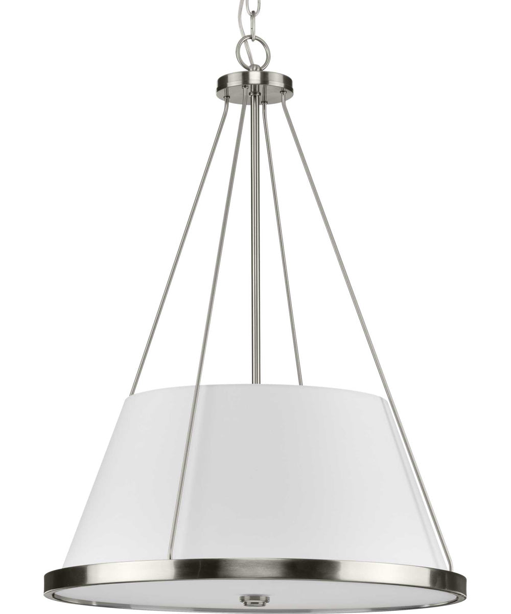 Saffert 3-Light New Traditional White Linen Shade Pendant Light Brushed Nickel