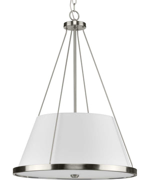 Saffert 3-Light New Traditional White Linen Shade Pendant Light Brushed Nickel