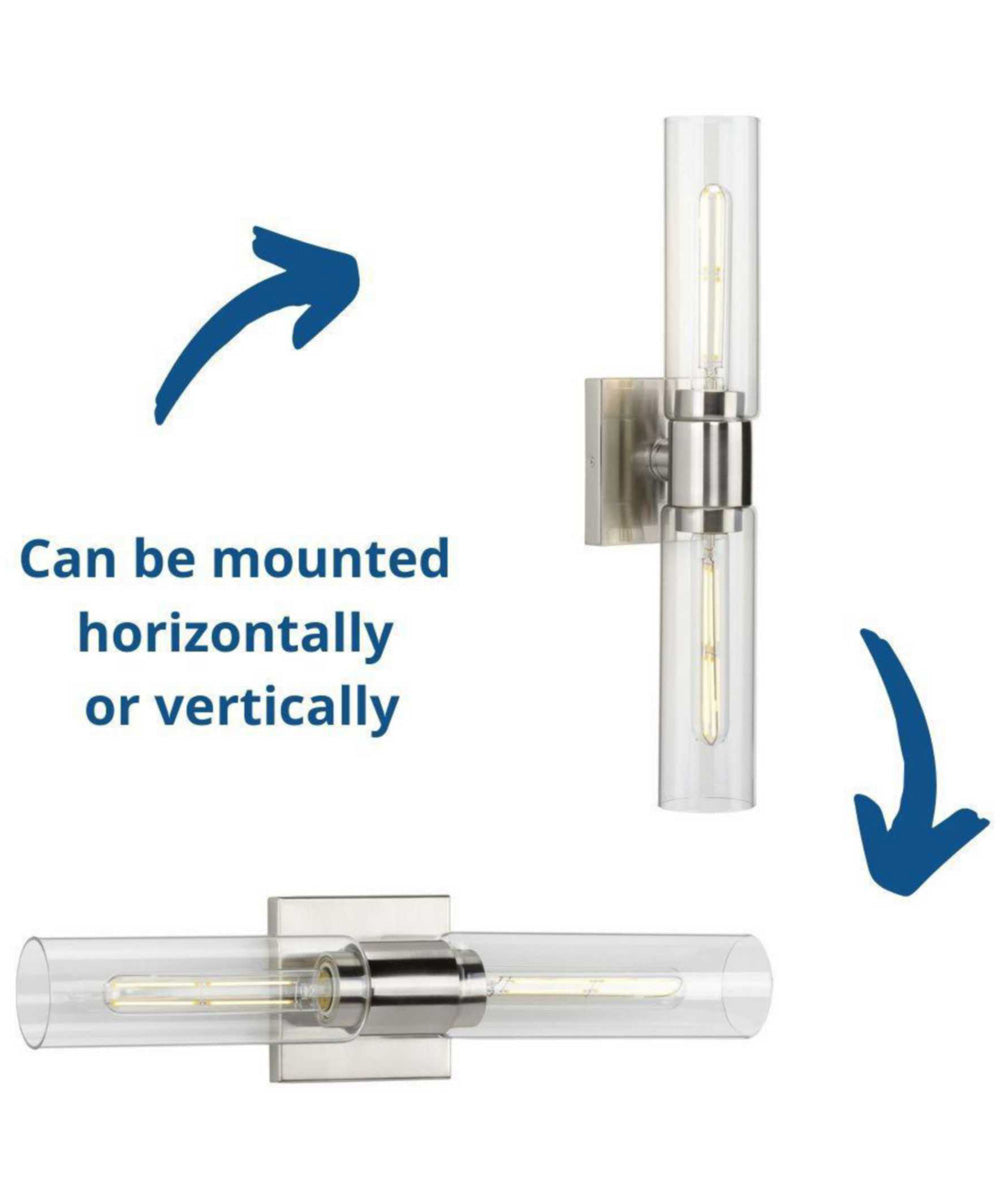 Clarion 2-Light Clear Glass Modern Style Bath Vanity Wall Light Brushed Nickel