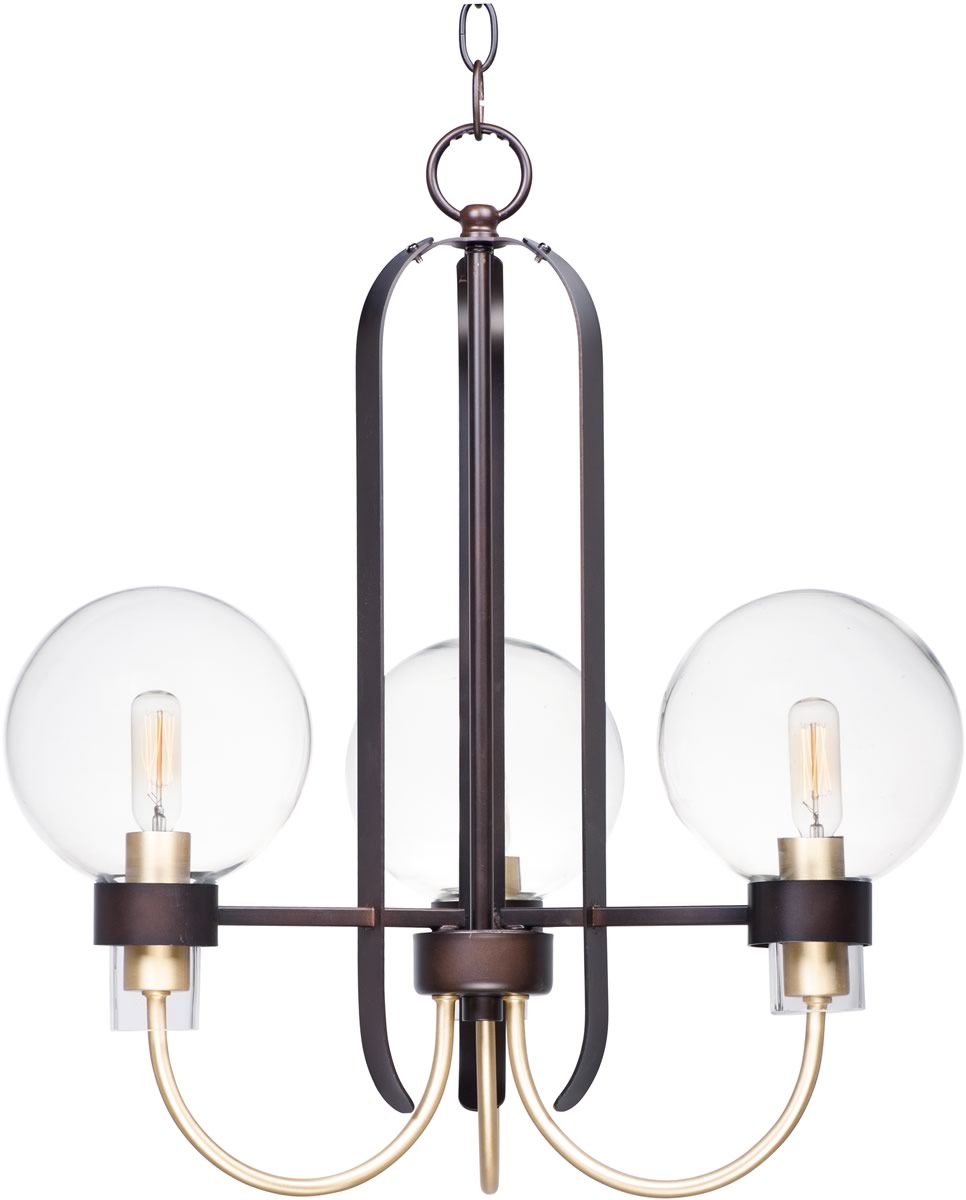 20"W Bauhaus 3-Light Chandelier Bronze / Satin Brass