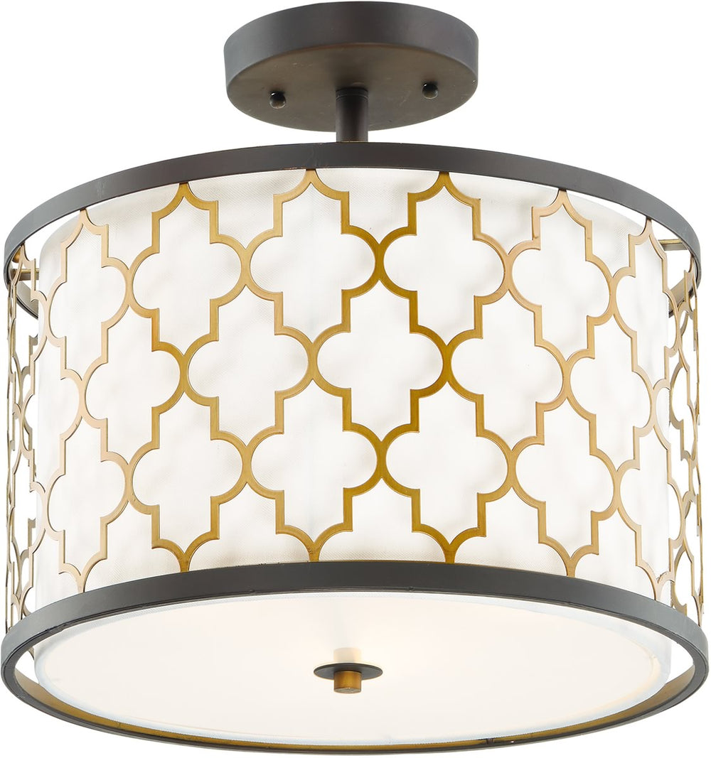 16"W Crest 3-Light Semi-Flush Mount/Pendant Oil Rubbed Bronze / Antique Brass