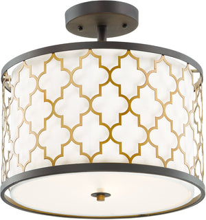 16"W Crest 3-Light Semi-Flush Mount/Pendant Oil Rubbed Bronze / Antique Brass