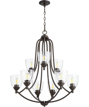 27"W Barkley 9-light Chandelier Oiled Bronze w/ Clear/Seeded