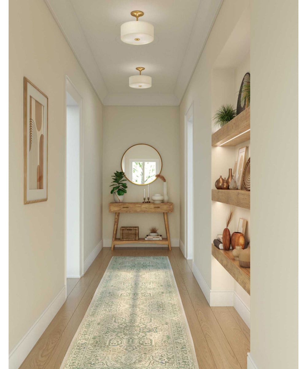 Inspire 2-Light Summer Linen Shade New Traditional Semi-Flush Light Satin Brass