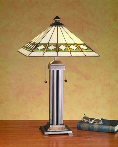 24"H Diamond Banded  Mission Tiffany Table Lamp