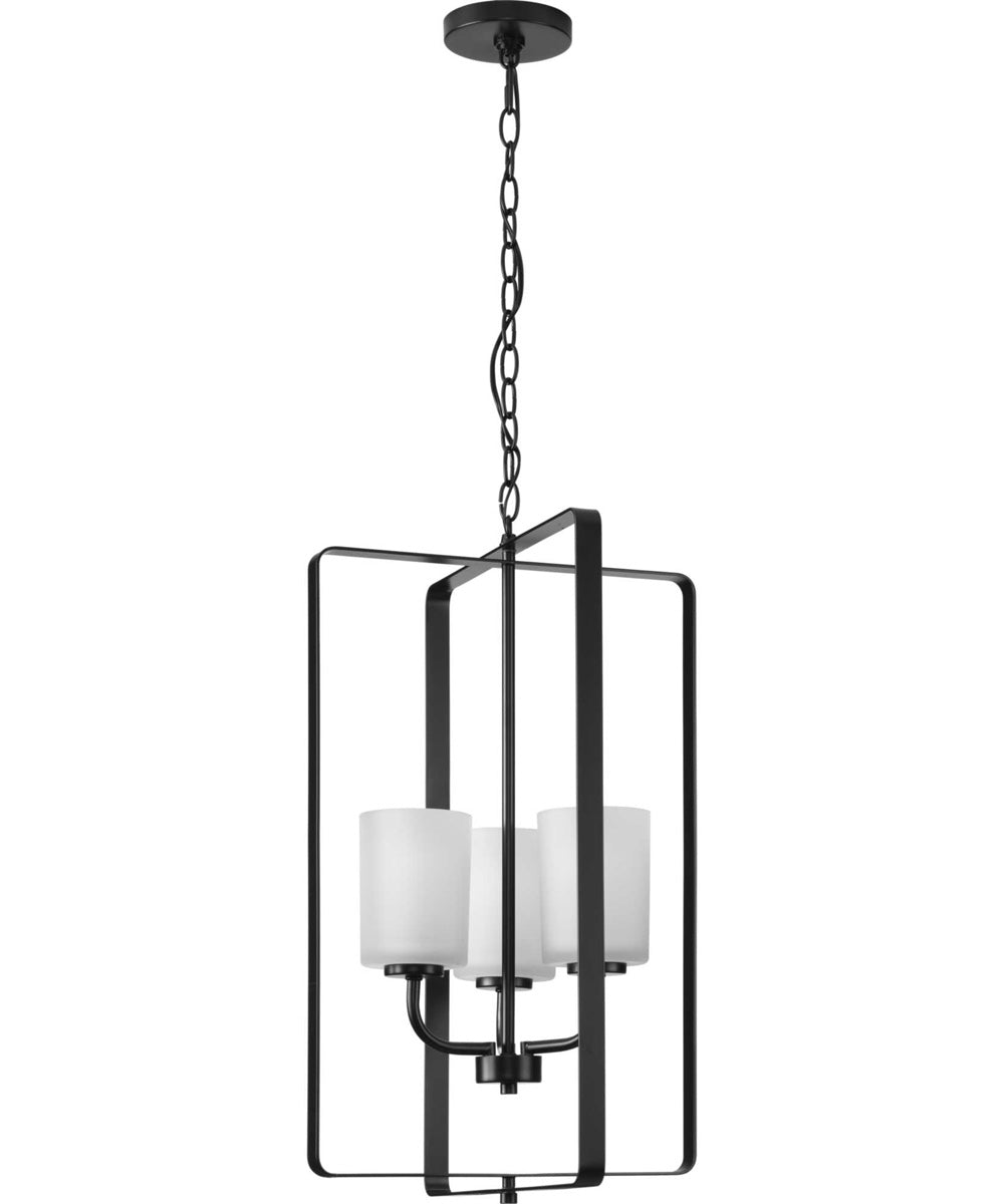 League 3-Light Etched Glass Modern Farmhouse Foyer Chandelier Light Matte Black