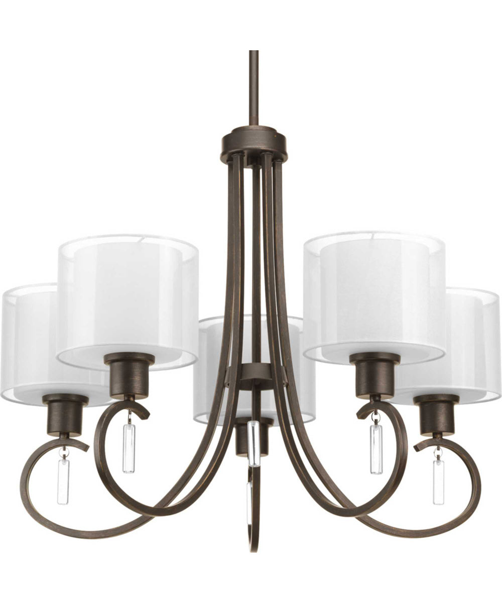 Invite 5-Light White  Silk Mylar Shade New Traditional Chandelier Light Antique Bronze