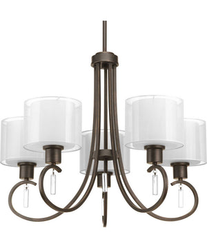 Invite 5-Light White  Silk Mylar Shade New Traditional Chandelier Light Antique Bronze